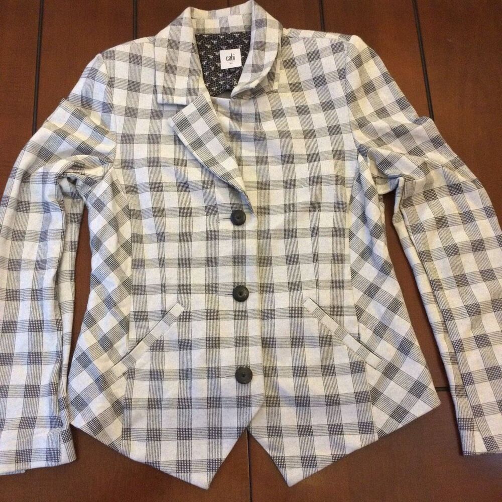 Cabi Valentina Plaid Blazer 10 black and white